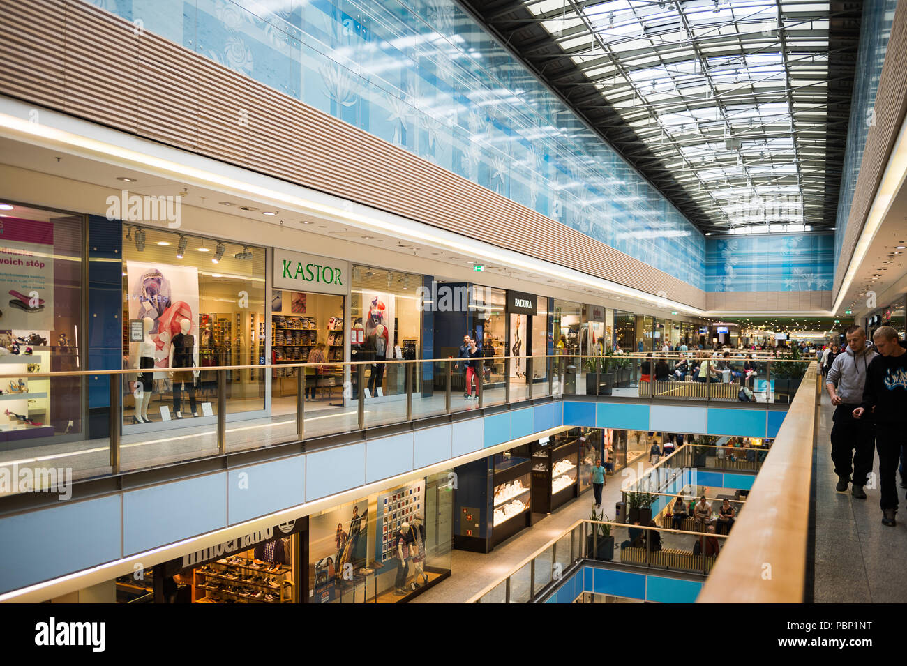 KRAKOW, POLAND - MAY 30, 2015: Interior of the Galeria Krakowska city ...