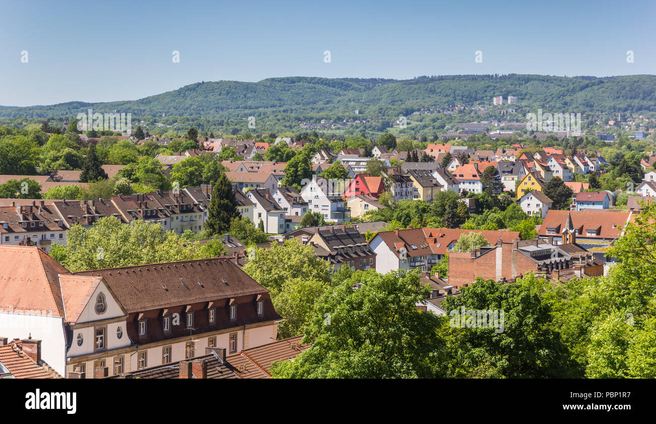 View over Kassel and surrounding hills from the Weinberg park in Germany Stock Photo