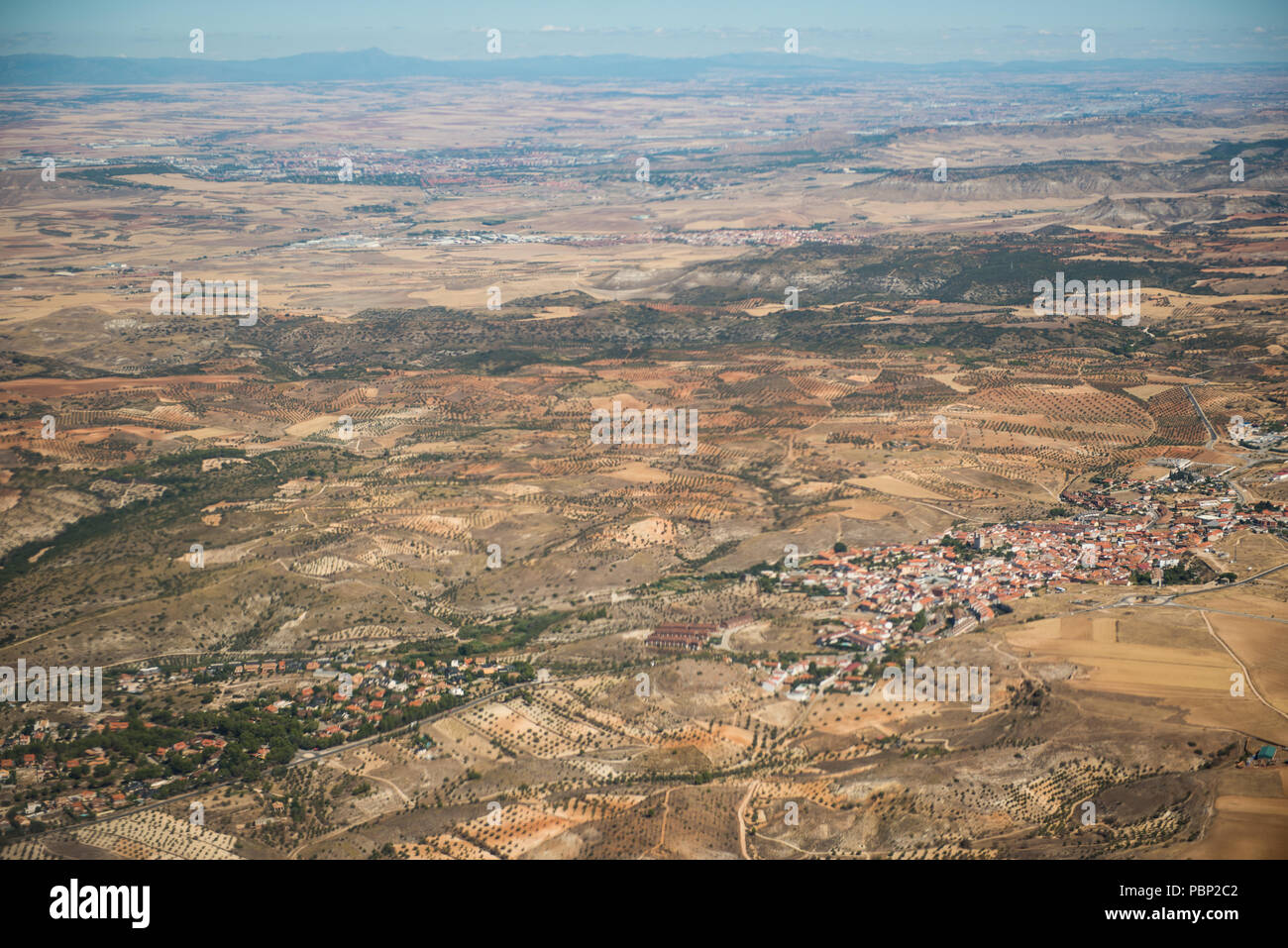 Landscape of central Spain as seen from an airplane close to Madrid Stock Photo