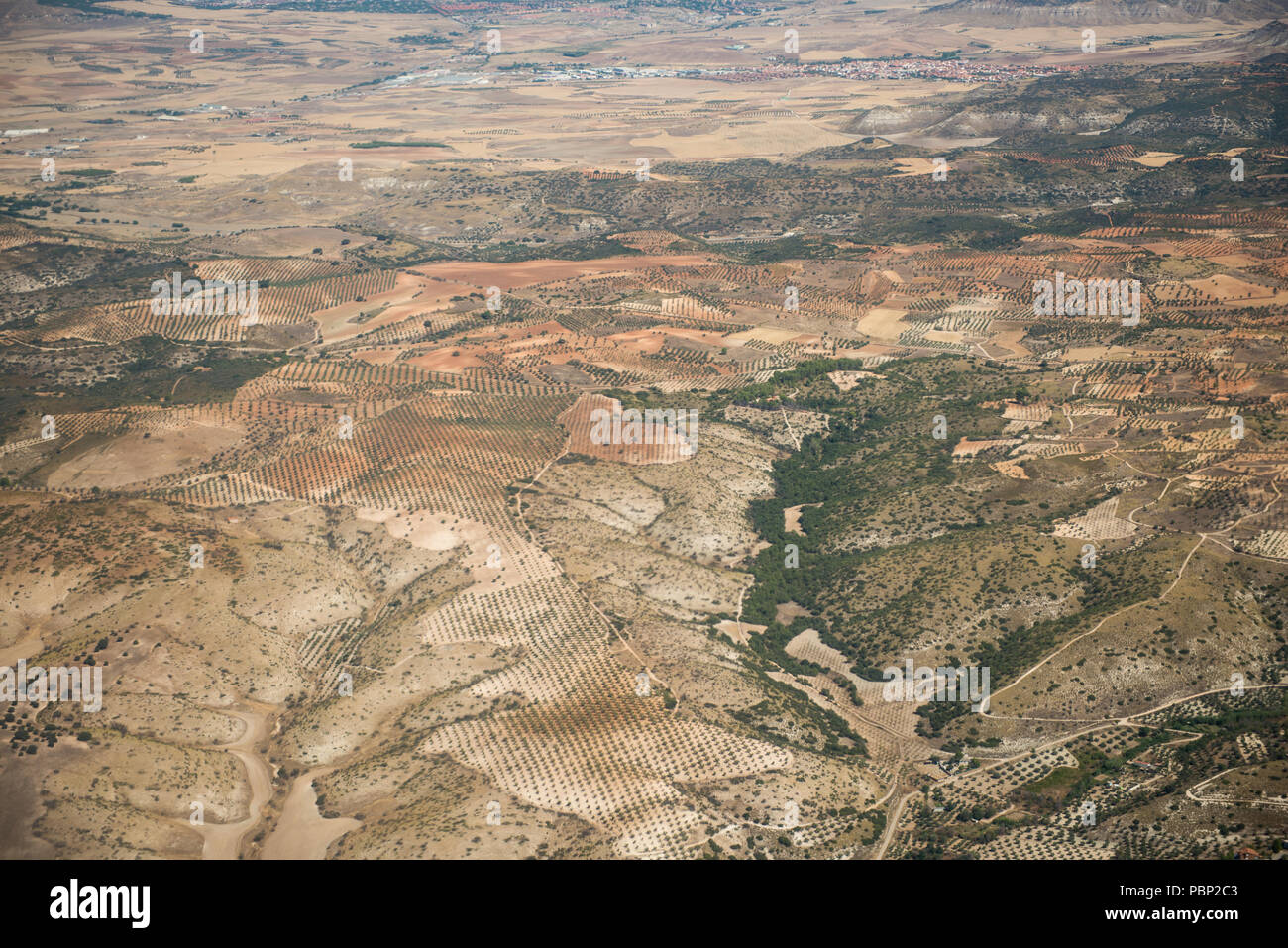 Landscape of central Spain as seen from an airplane close to Madrid Stock Photo