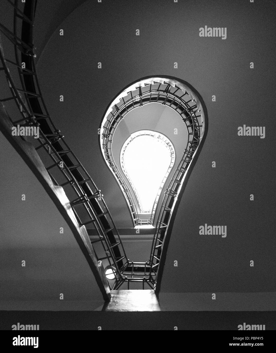 Light bulb staircase in the Cubist Museum at the House of the Black Madonna/Grand Orient Cafe, Prague, Czech Republic. Stock Photo