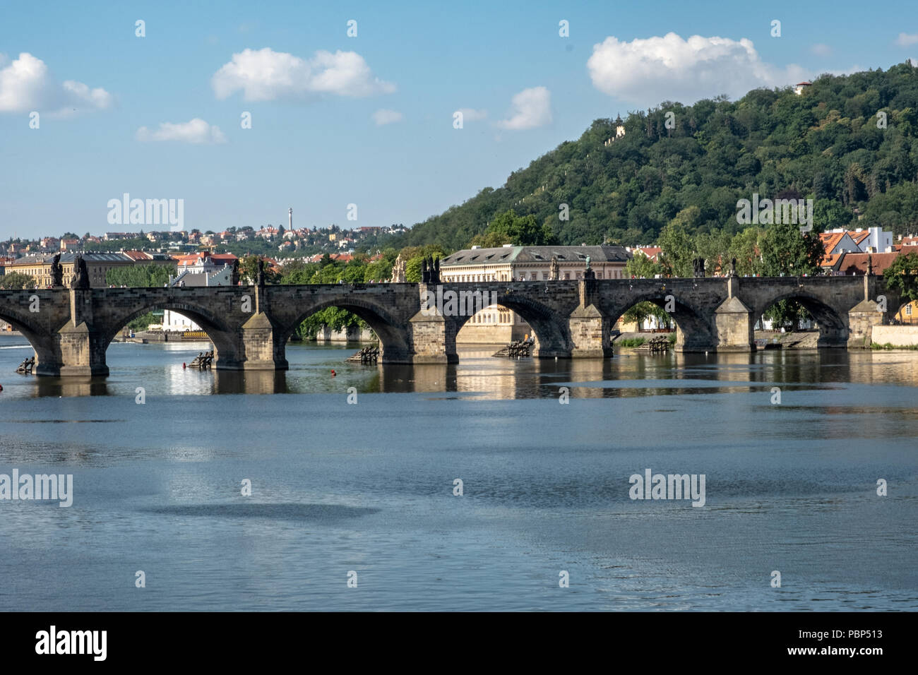 City skycap including river and bridges in Prague, Czech Republic Stock Photo