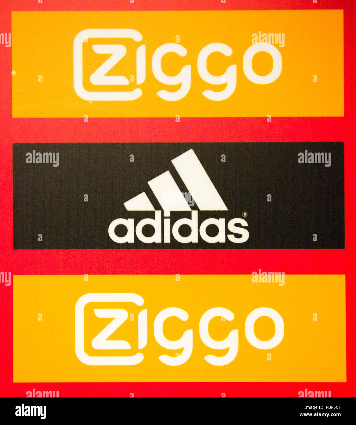 AMSTERDAM, NETHERLANDS - JUNE 2, 2015: Ziggo and adidas logos on Amsterdam  Arena stadium, the largest stadium in Netherlands. The home stadium for the  Stock Photo - Alamy