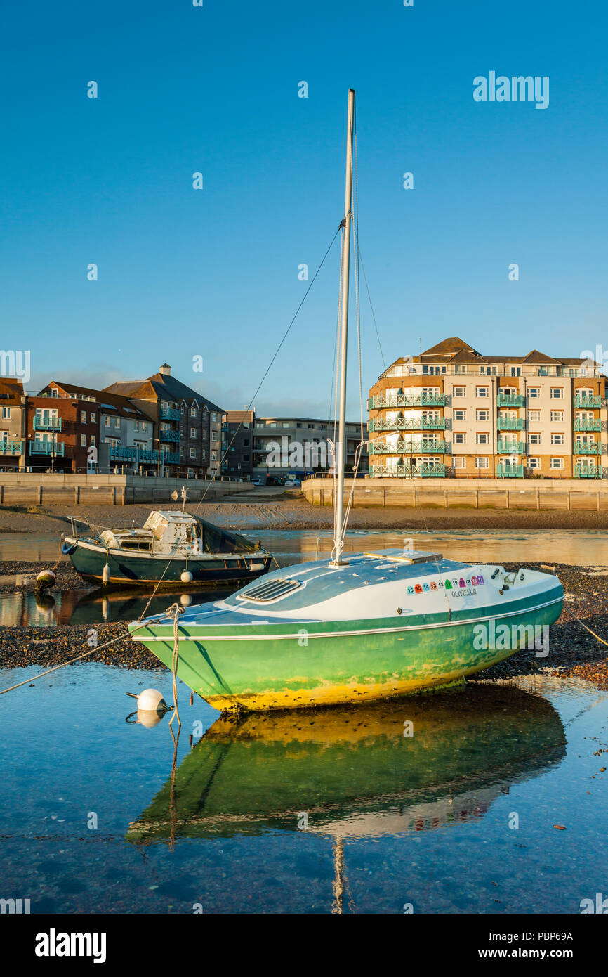 Boats moored on river Adur, Shoreham-by-Sea, West Sussex, England. Stock Photo