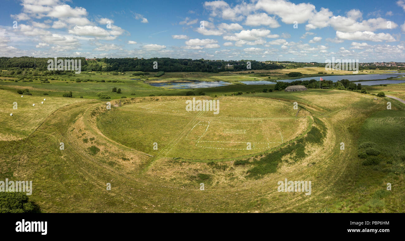 Aerial view of historical Viking ring castle Fyrkat Stock Photo