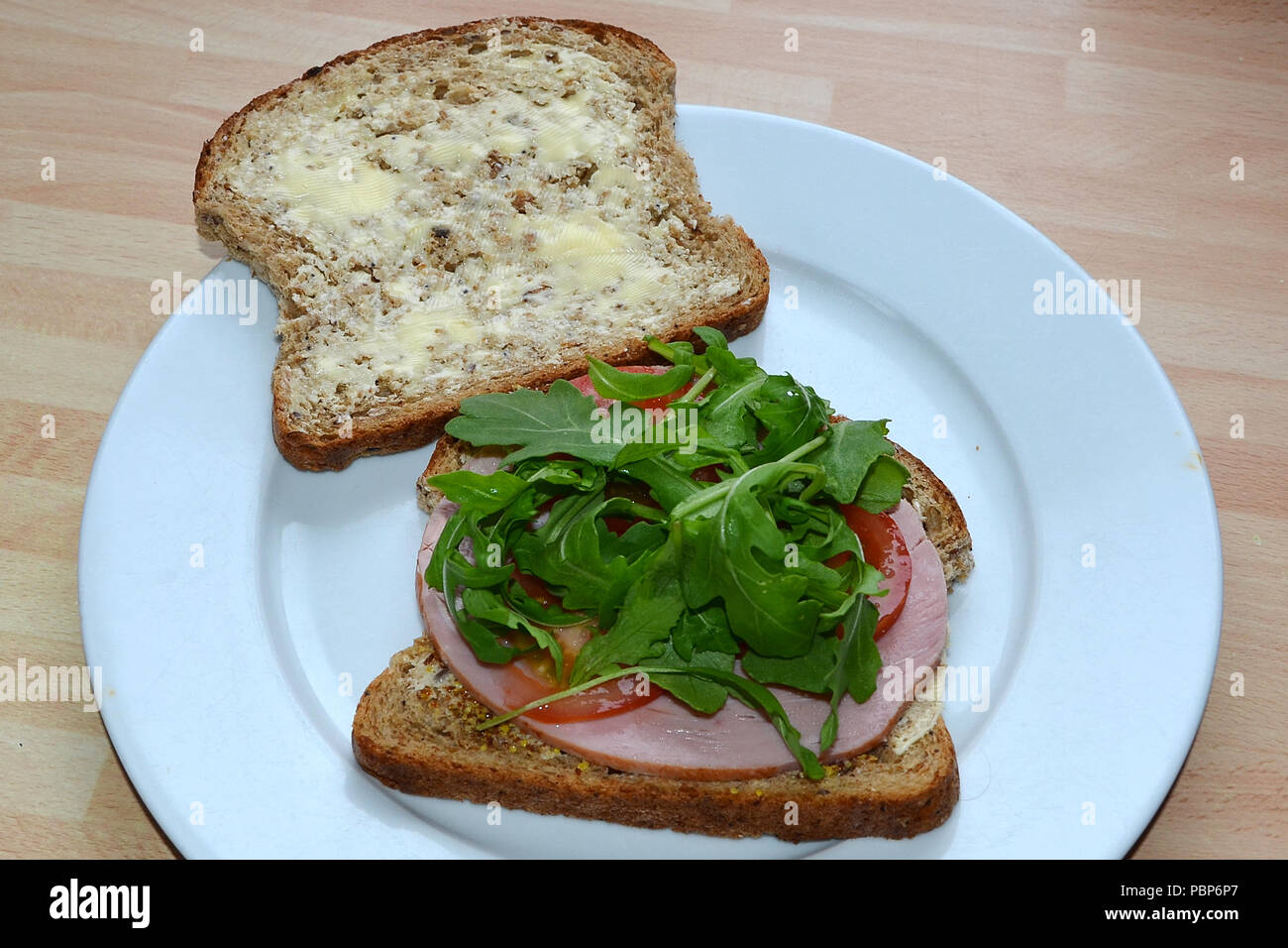 ham sandwich on whole grain brown bread Stock Photo Alamy