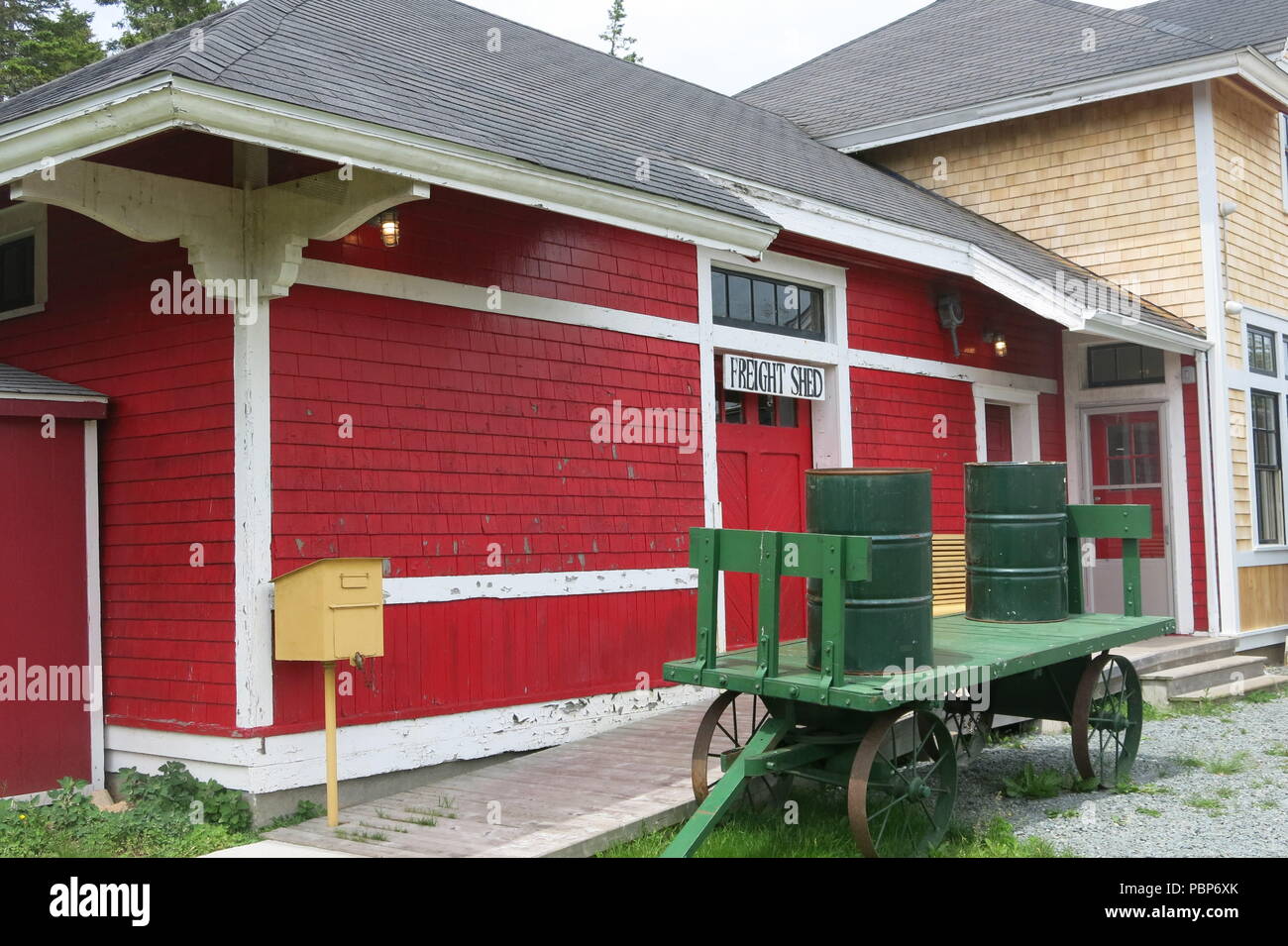 Musquodoboit Harbour Railway Museum has a collection of engines, carriages and train memorabilia, with the station building, tracks and platforms Stock Photo