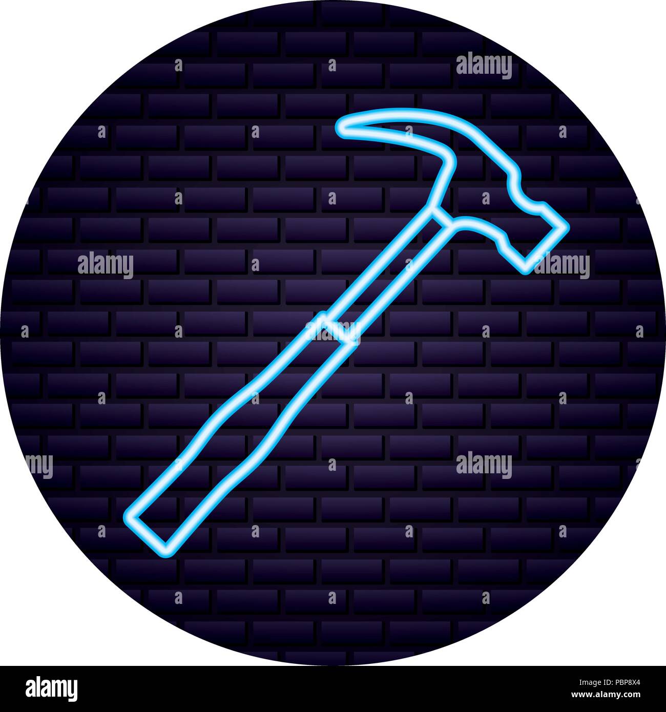 hammer tool brick wall neon design vector illustration Stock Vector ...