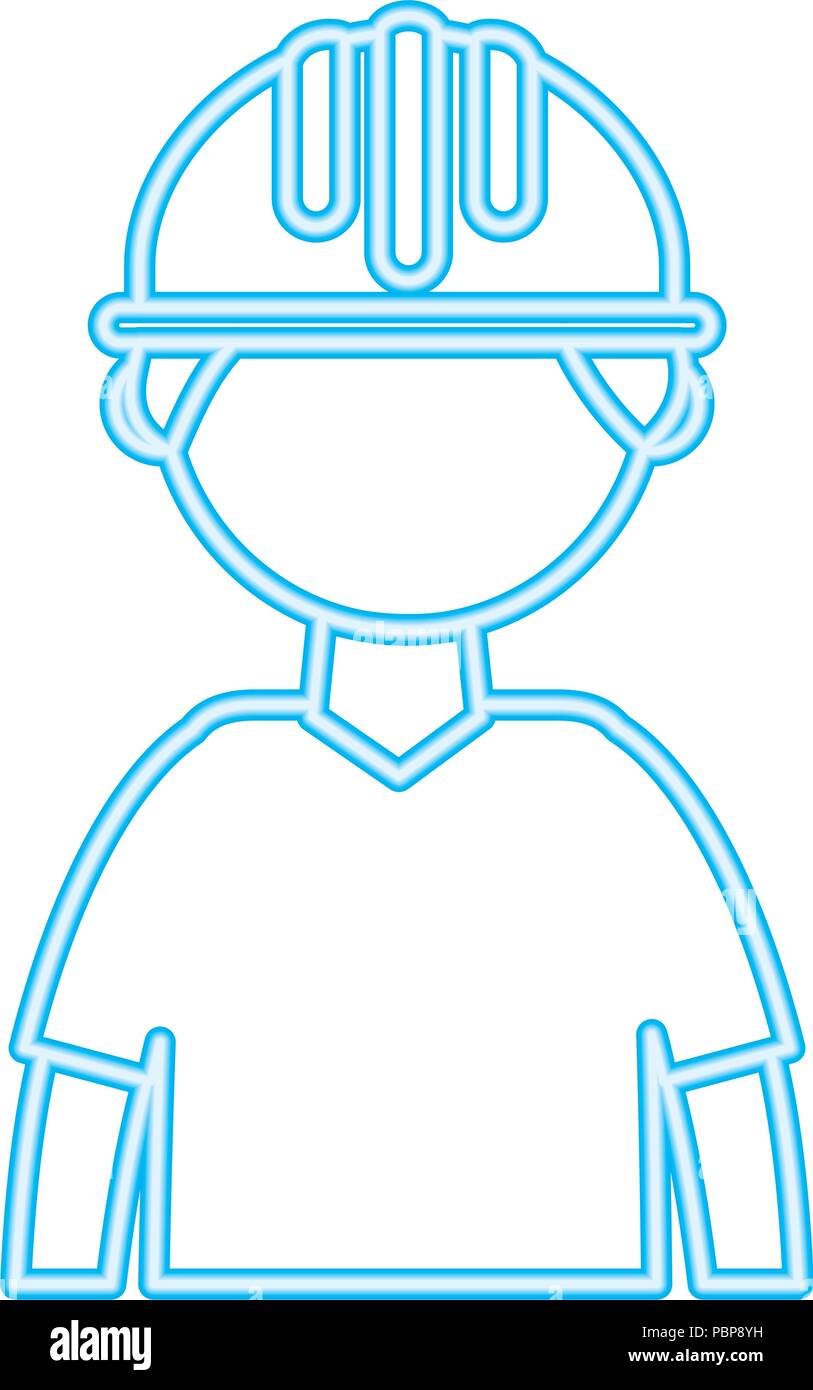 construction worker portrait character neon design vector illustration Stock Vector