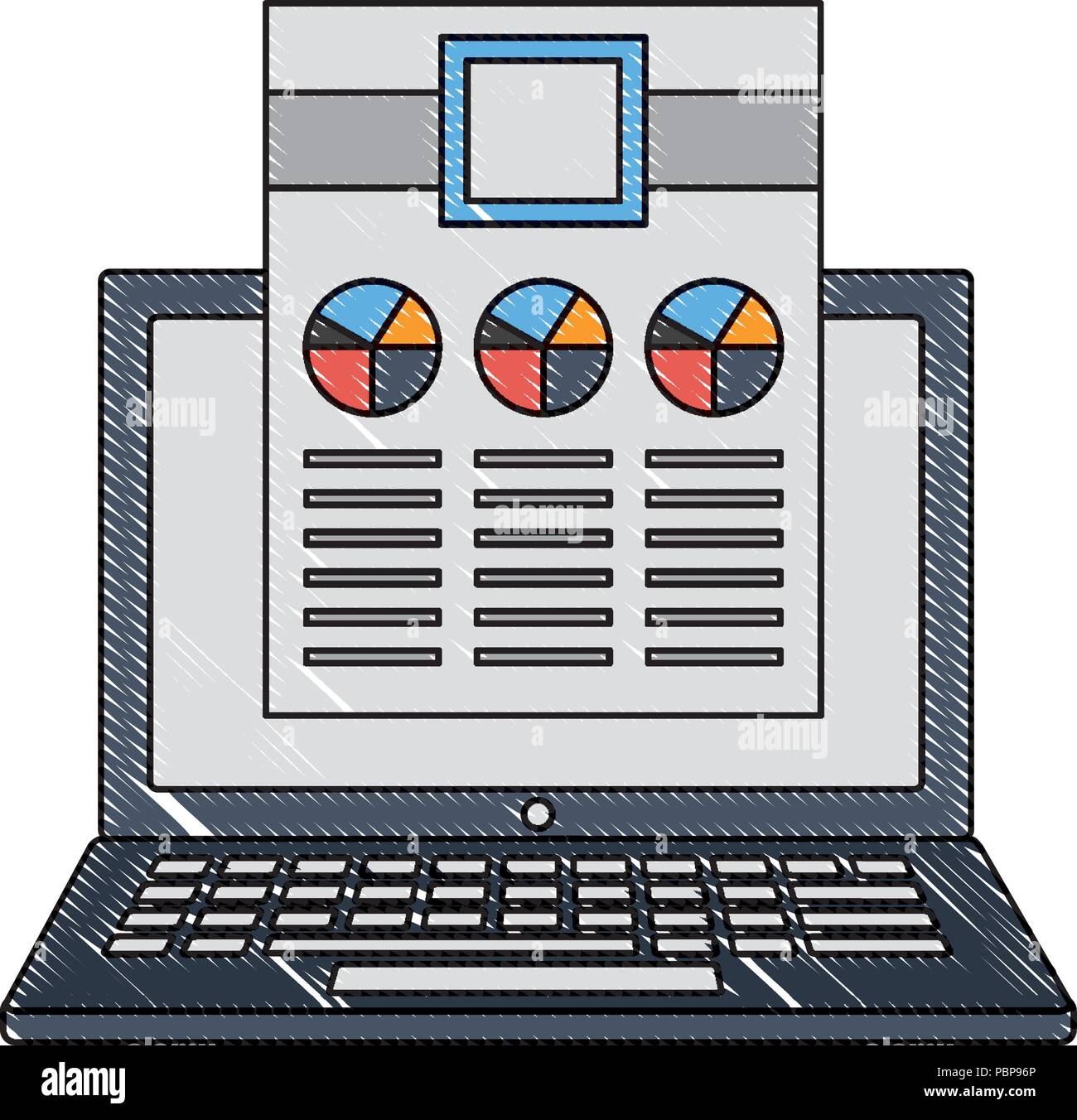 laptop computer and document file with statistics graphic vector ...