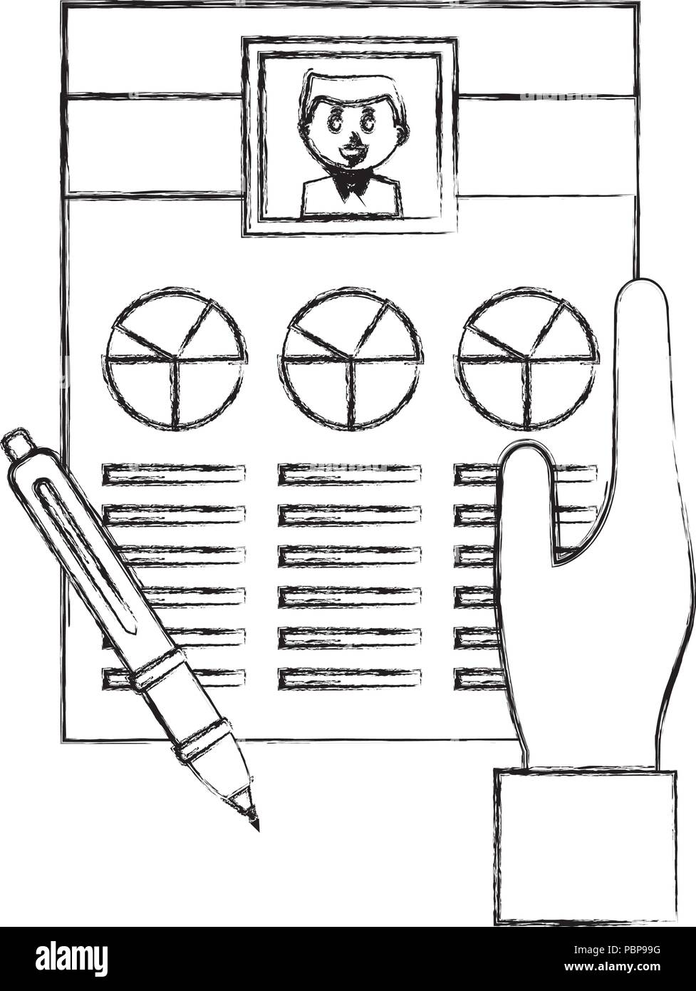 hand with curriculum vitae and pen vector illustration design Stock ...