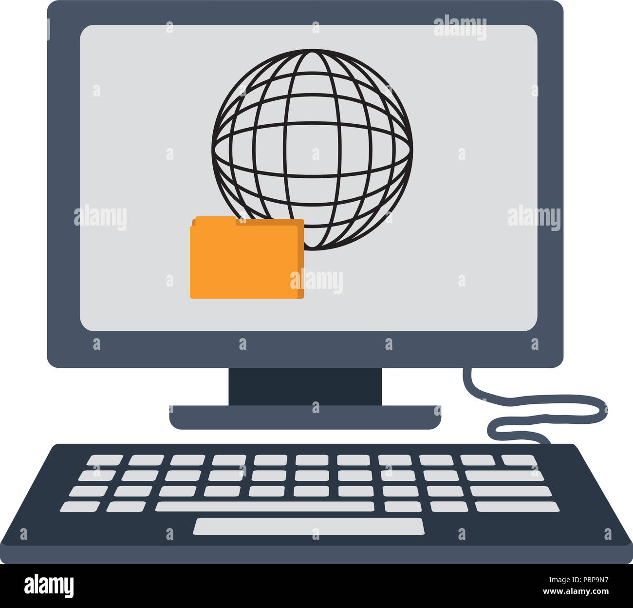 desktop computer with folder and sphere vector illustration design ...