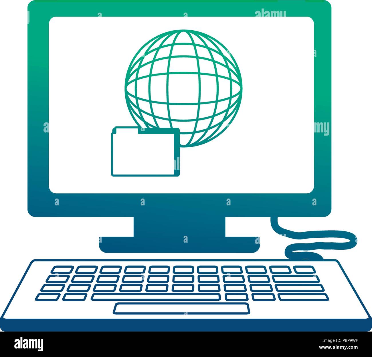 desktop computer with folder and sphere vector illustration design ...