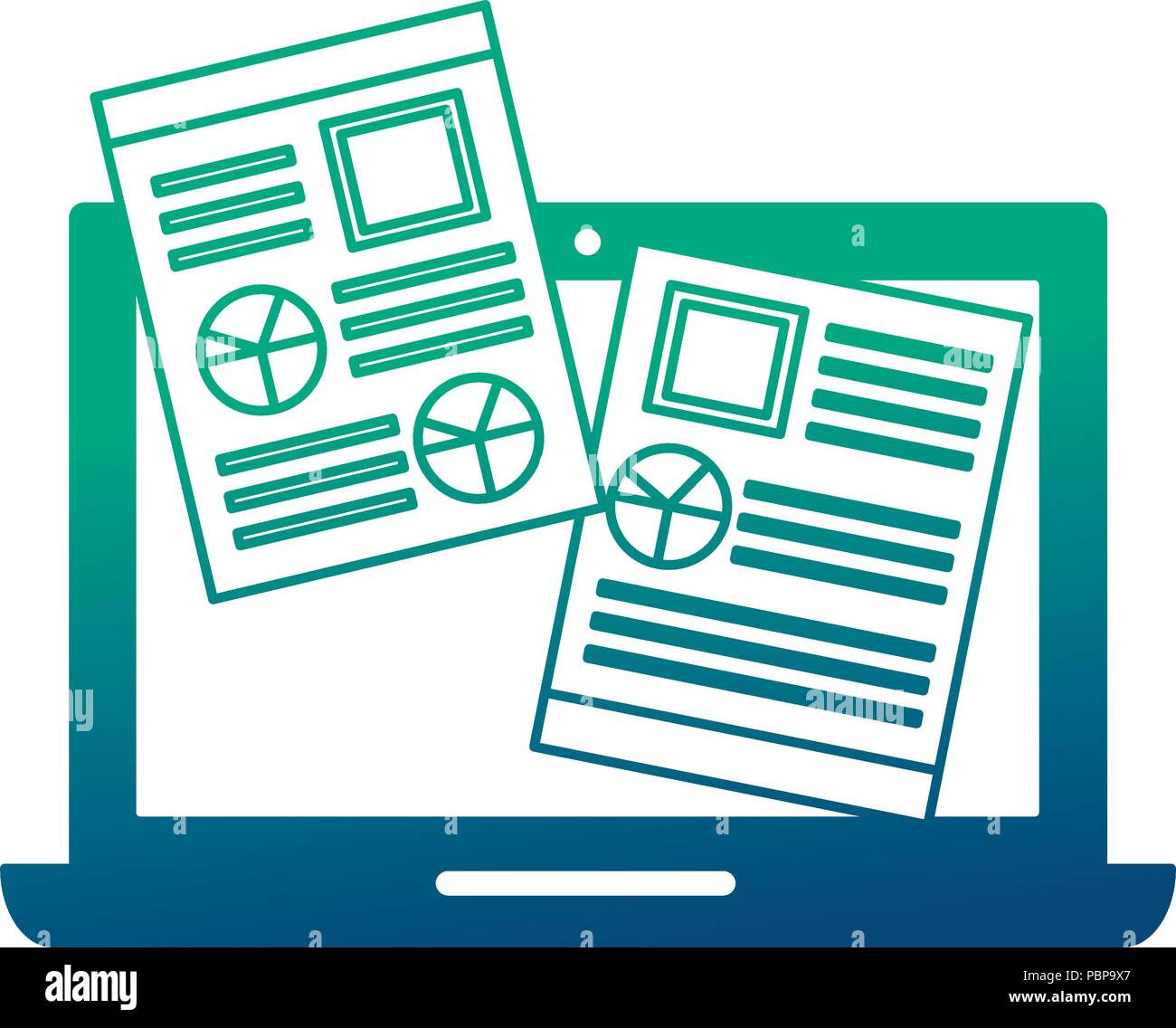 laptop computer and document file with statistics graphic vector illustration design Stock Vector