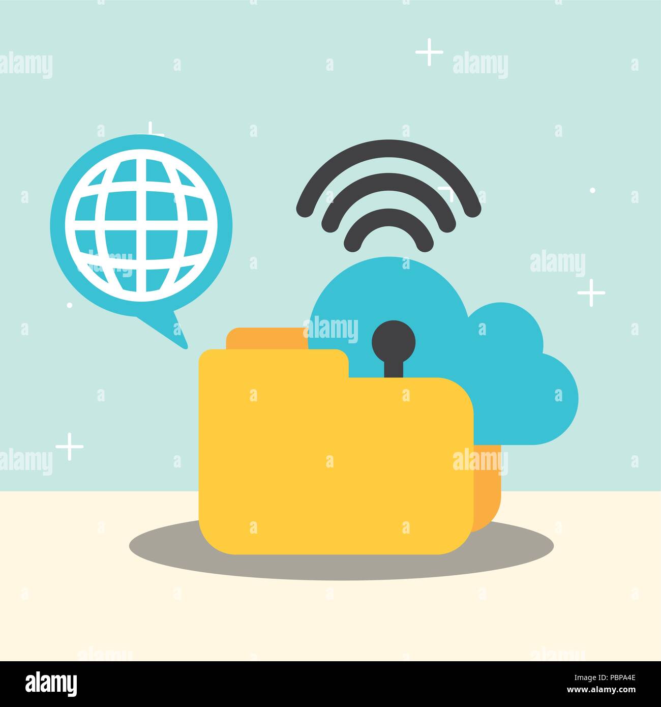 folder data cloud computing wifi global vector illustration Stock ...