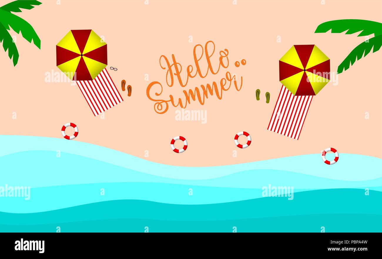 Hello summer , beach top view vector Stock Vector