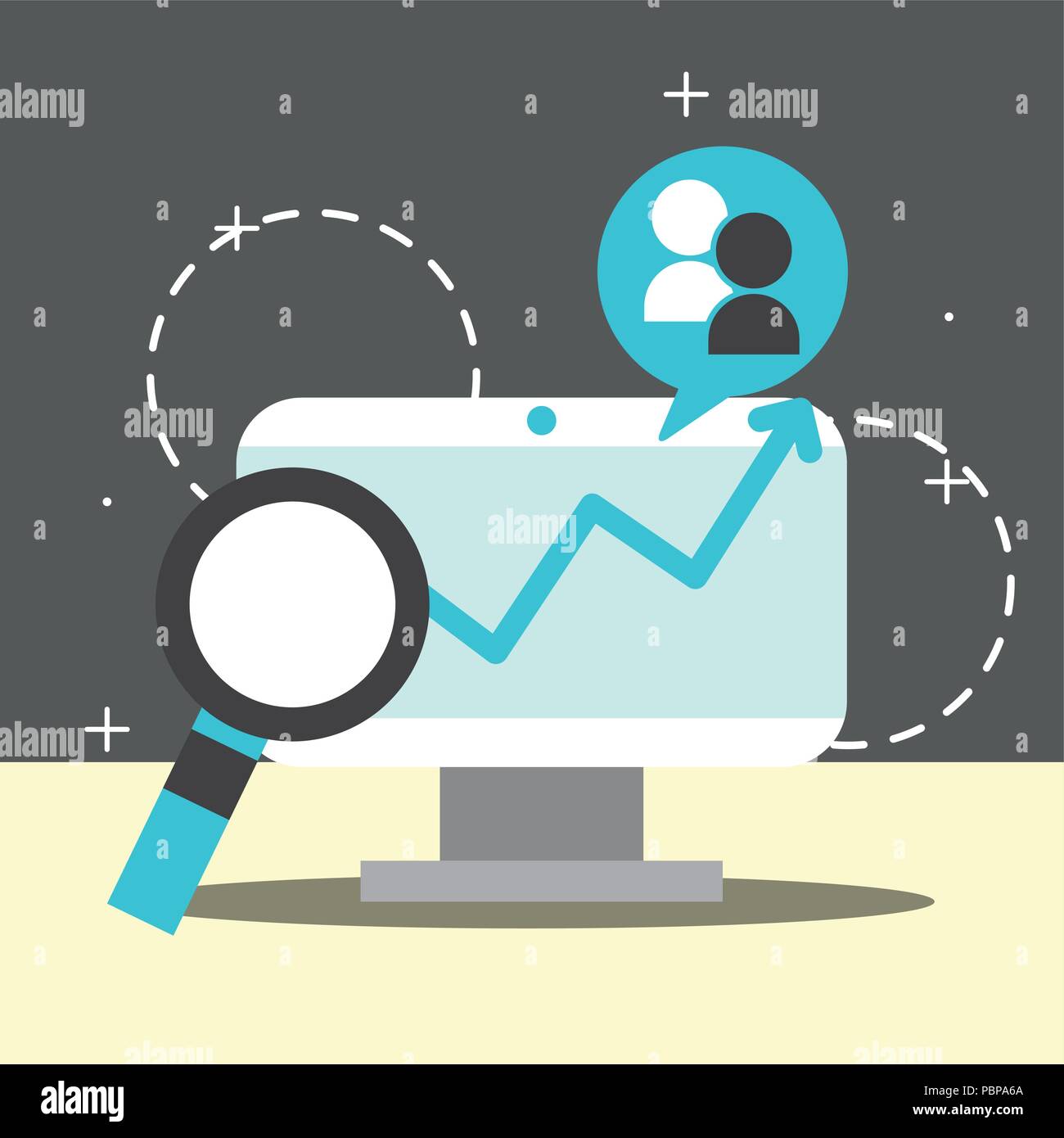 computer magnifying glass people conversation vector illustration Stock ...