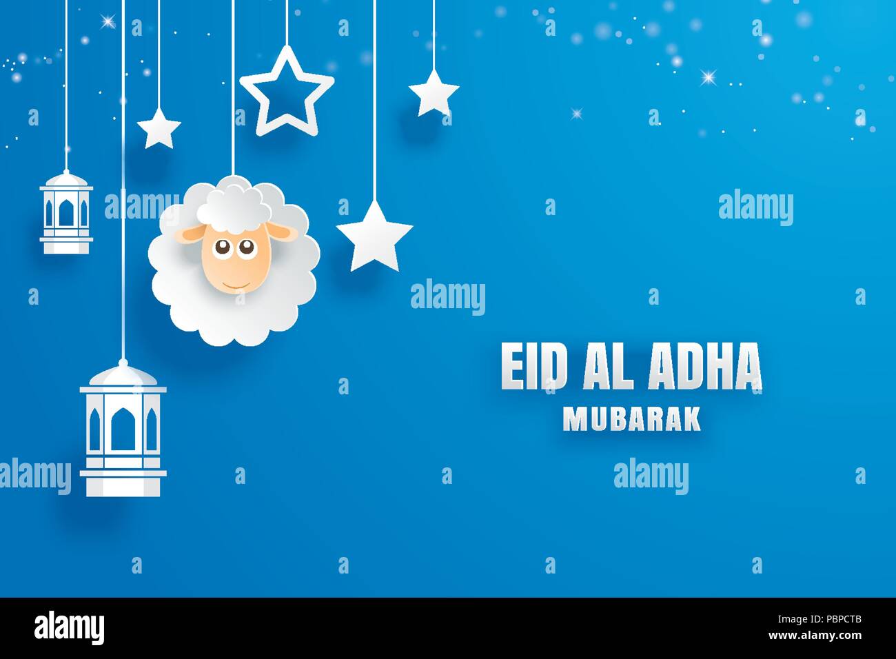 Eid Al Adha Mubarak Celebration Card With Paper Art Sheep Hanging
