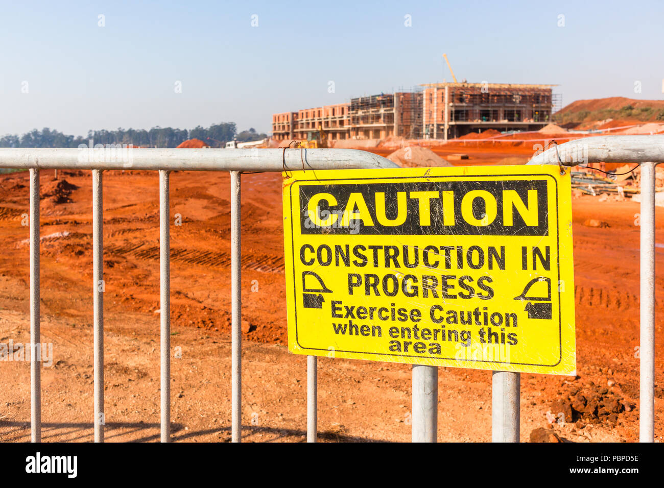 Construction apartments site of new building in progress with No Entry