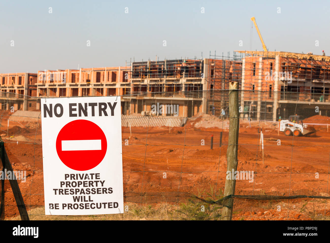 Construction apartments site of new building in progress with No Entry