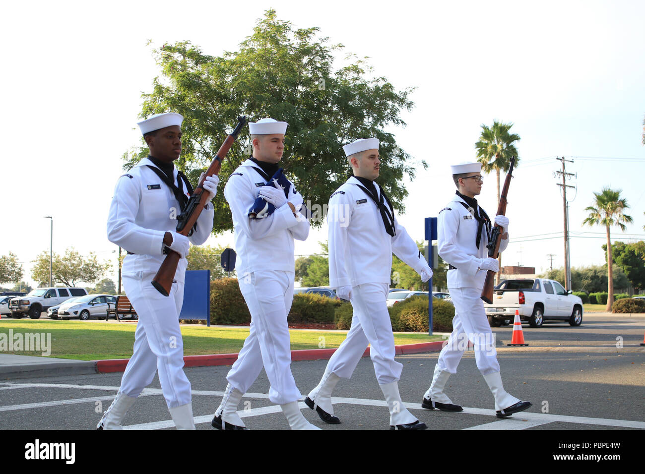 Members of the Naval Health Clinic Lemoore color guard during a