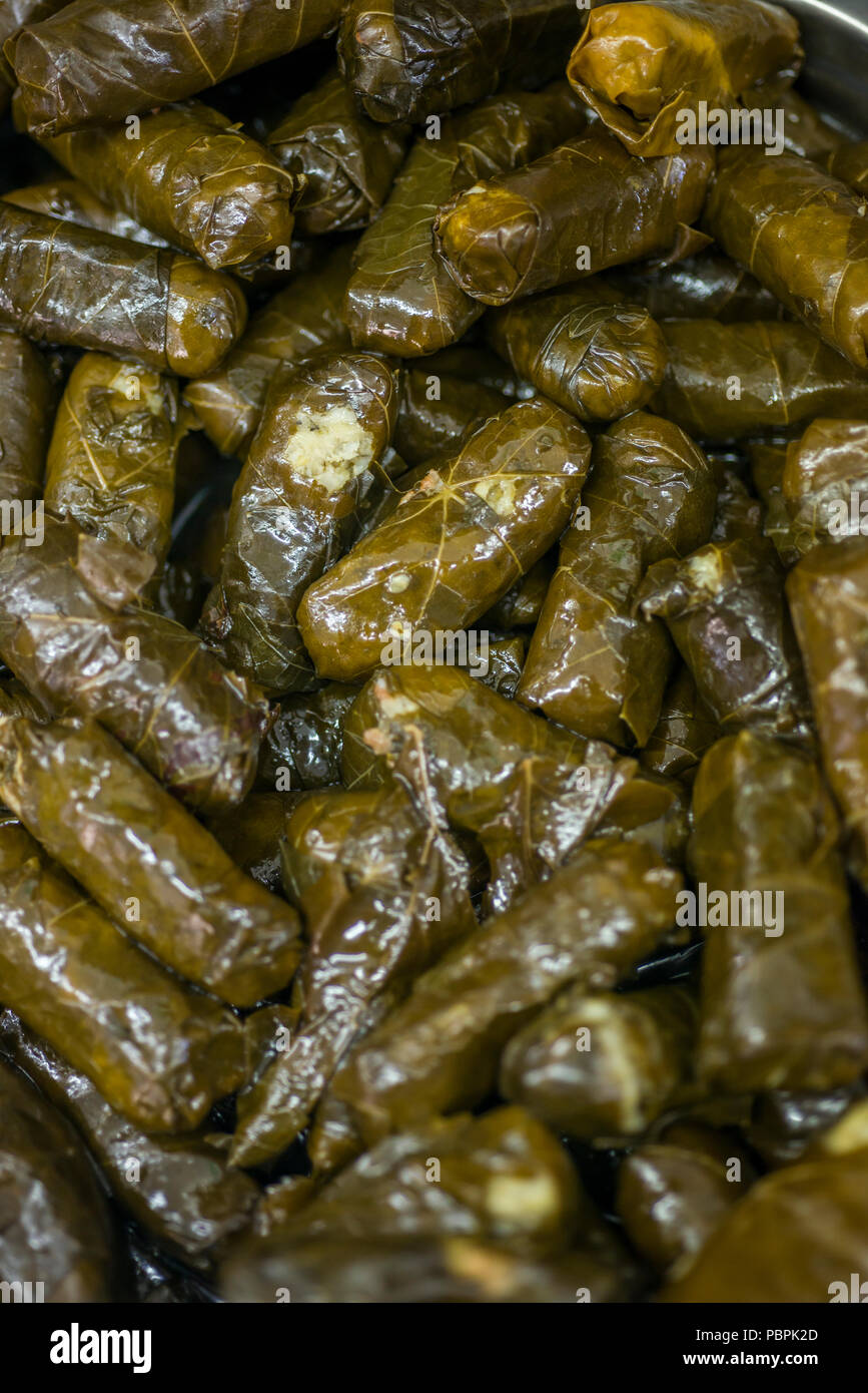 Stuffed grape leaves with rice Stock Photo