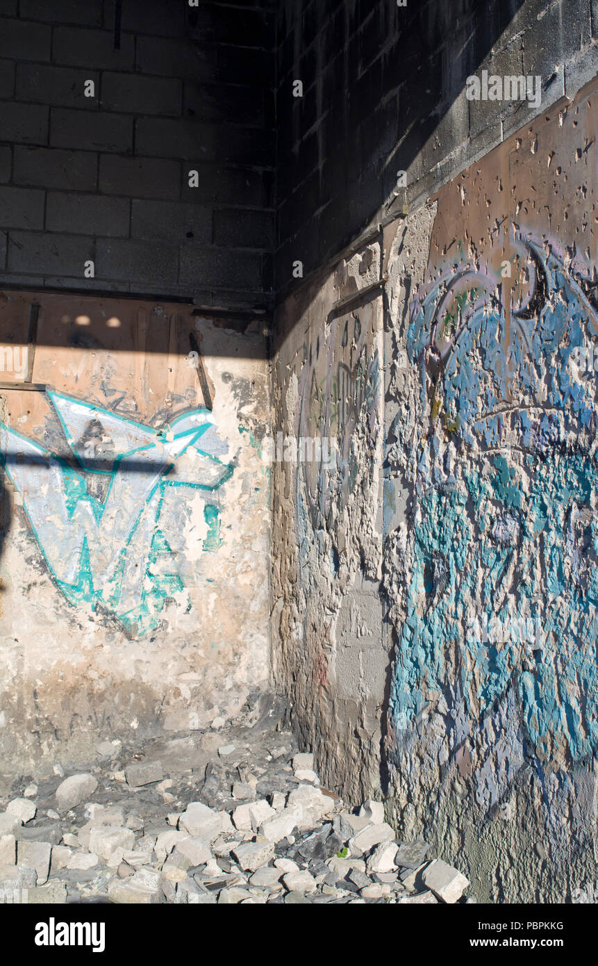Derelict wall with graffiti UK Stock Photo