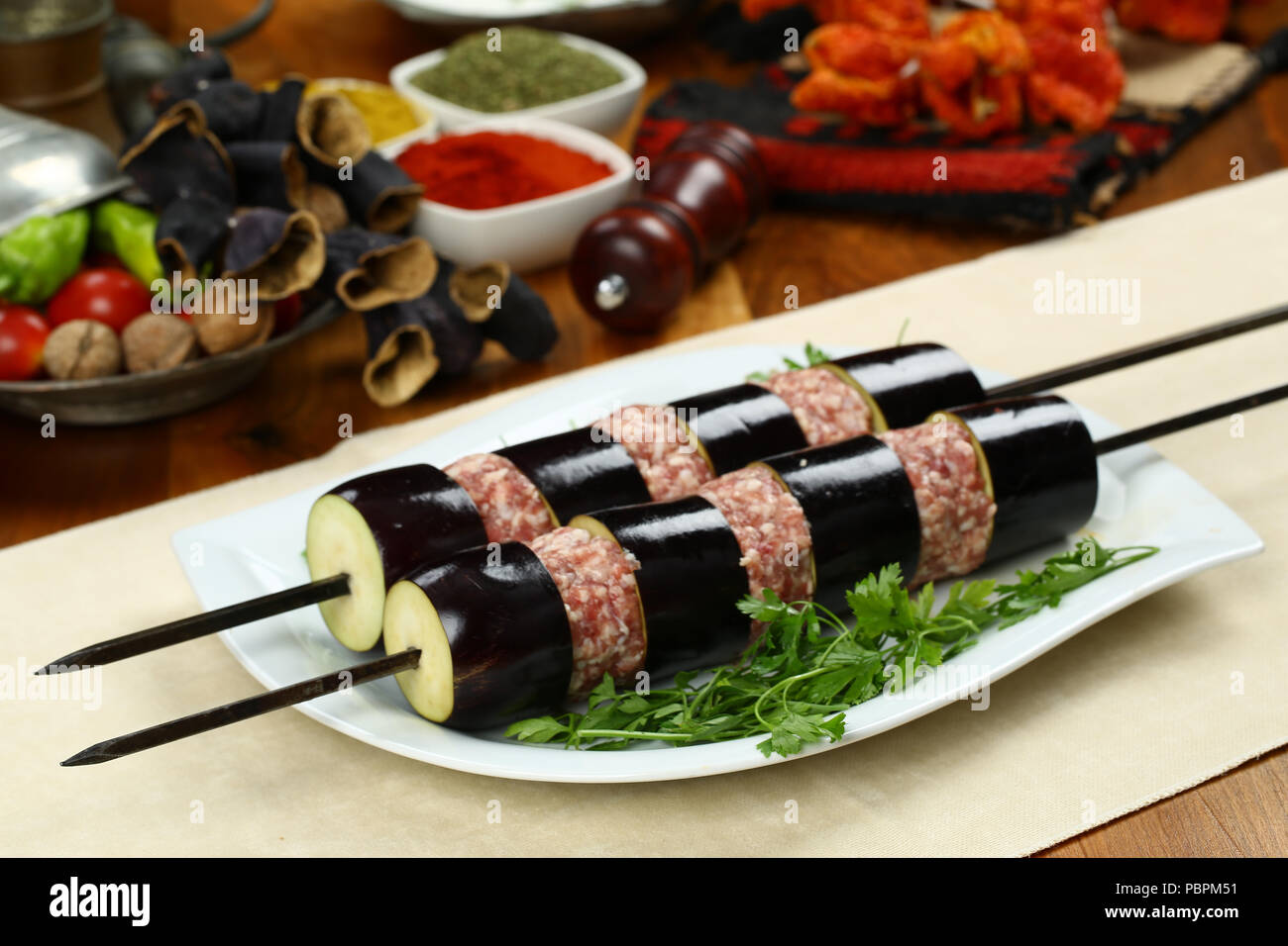 Turkish raw eggplant kebab Stock Photo Alamy
