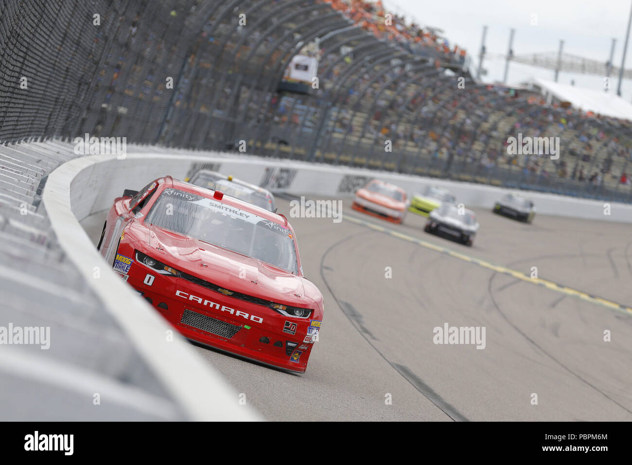 Newton, Iowa, USA. 28th July, 2018. Garrett Smithley (0) brings his race car down the front stretch during the US Cellular 250 at Iowa Speedway in Newton, Iowa. Credit: Chris Owens Asp Inc/ASP/ZUMA Wire/Alamy Live News Stock Photo