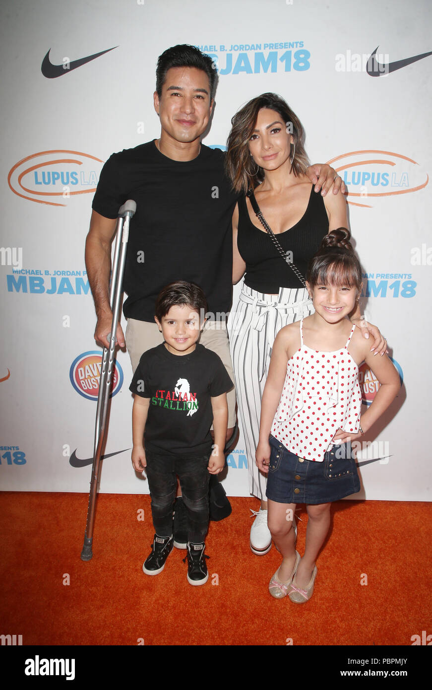 Hollywood, California, 28th July, 2018. Mario Lopez, Dominic Lopez, Gia