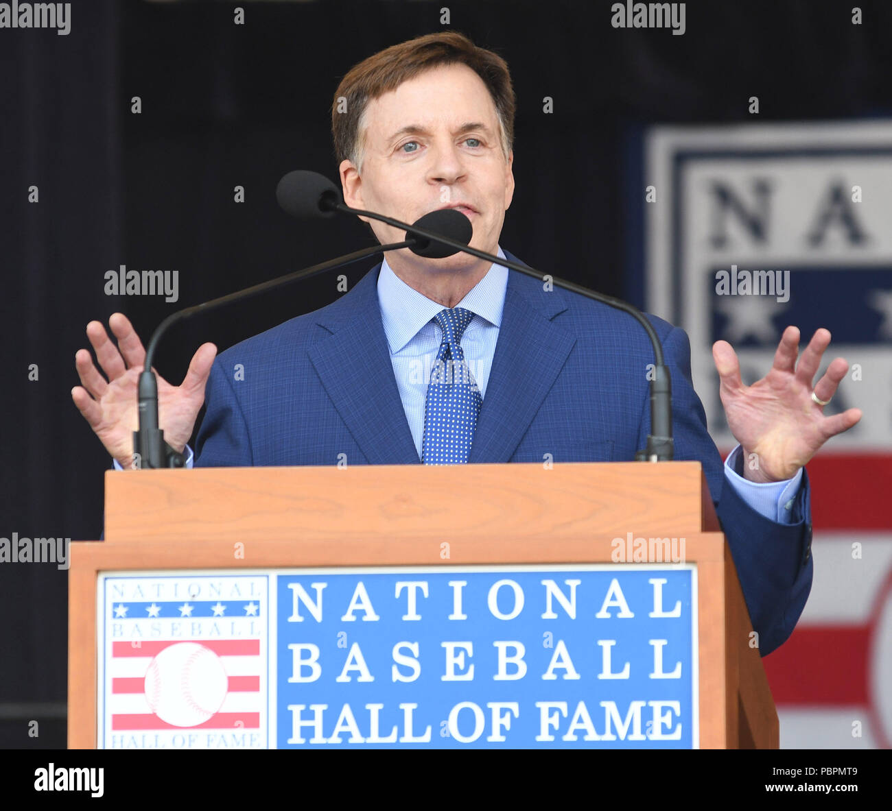New York, NY, USA. 28th July, 2018. Ford C. Frick Award recipient Bob Costas attends the 2018 Hall Of Fame Awards Presentation at Doubleday Field in Cooperstown, New York on July 28, 2018. Credit: George Napolitano/Alamy Live News Stock Photo