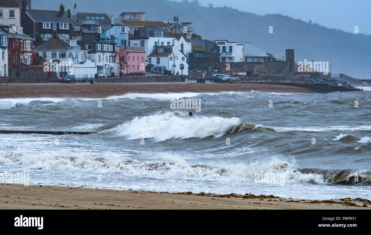 Lyme Regis, Dorset, UK. 29th July 2018. UK Weather Stormy weather hits