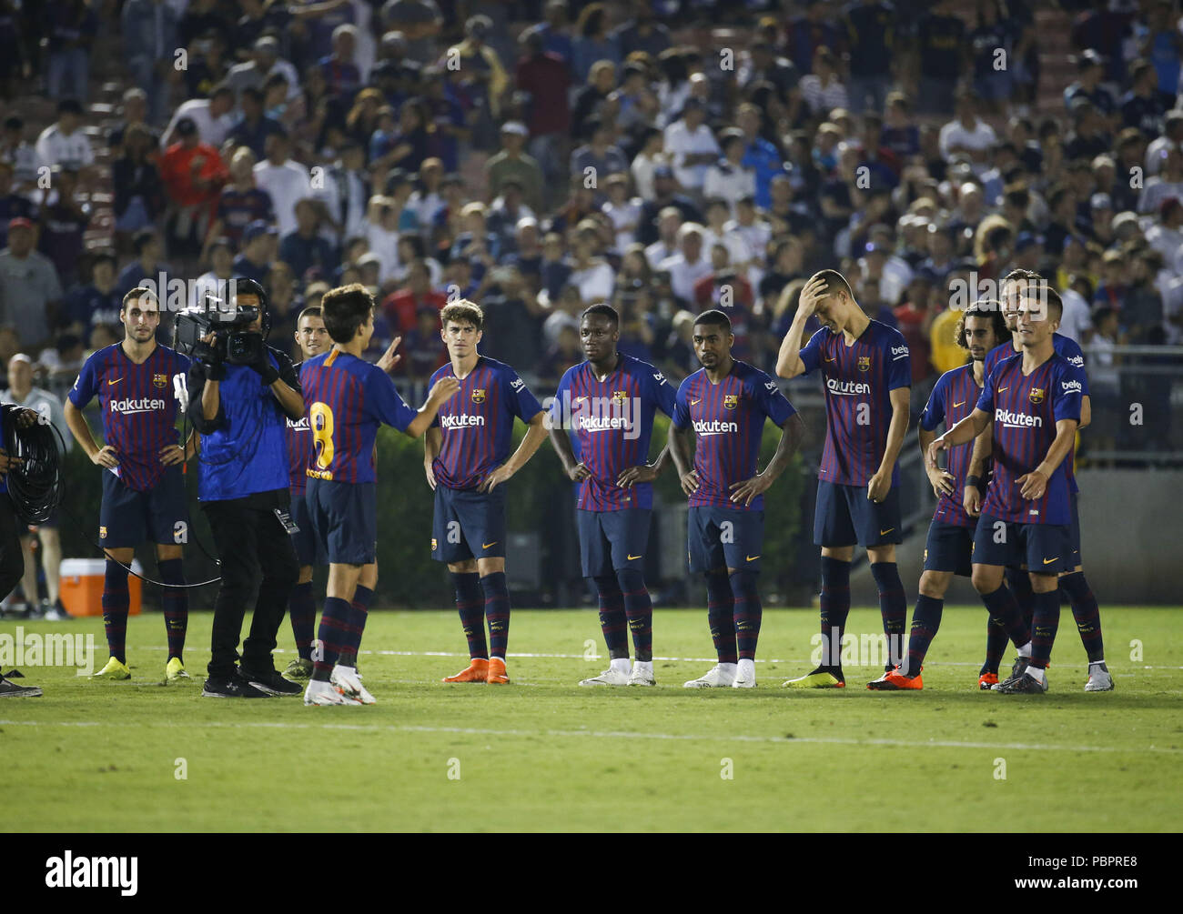 Los Angeles, California, USA. 28th July, 2018. FC Barcelona's players line up for the penalty shootout against Tottenham Hotspur during the International Champions Cup match on 28, 2018 in Pasadena, California.