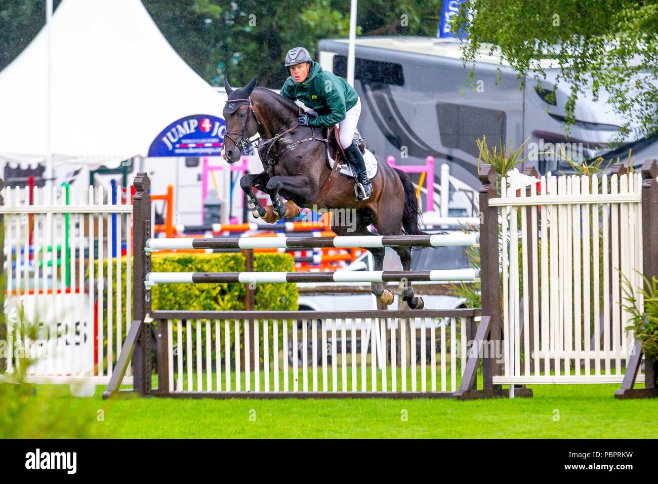 4th place.Willem Greve riding Faro. NED.The Old Lodge International  7&8 year old Championship. Showjumping. Longines FEI Jumping Nations Cup of Great Britain at the BHS Royal International Horse Show. All England Jumping Course. Hickstead. Great Britain. 29/07/2018. Stock Photo