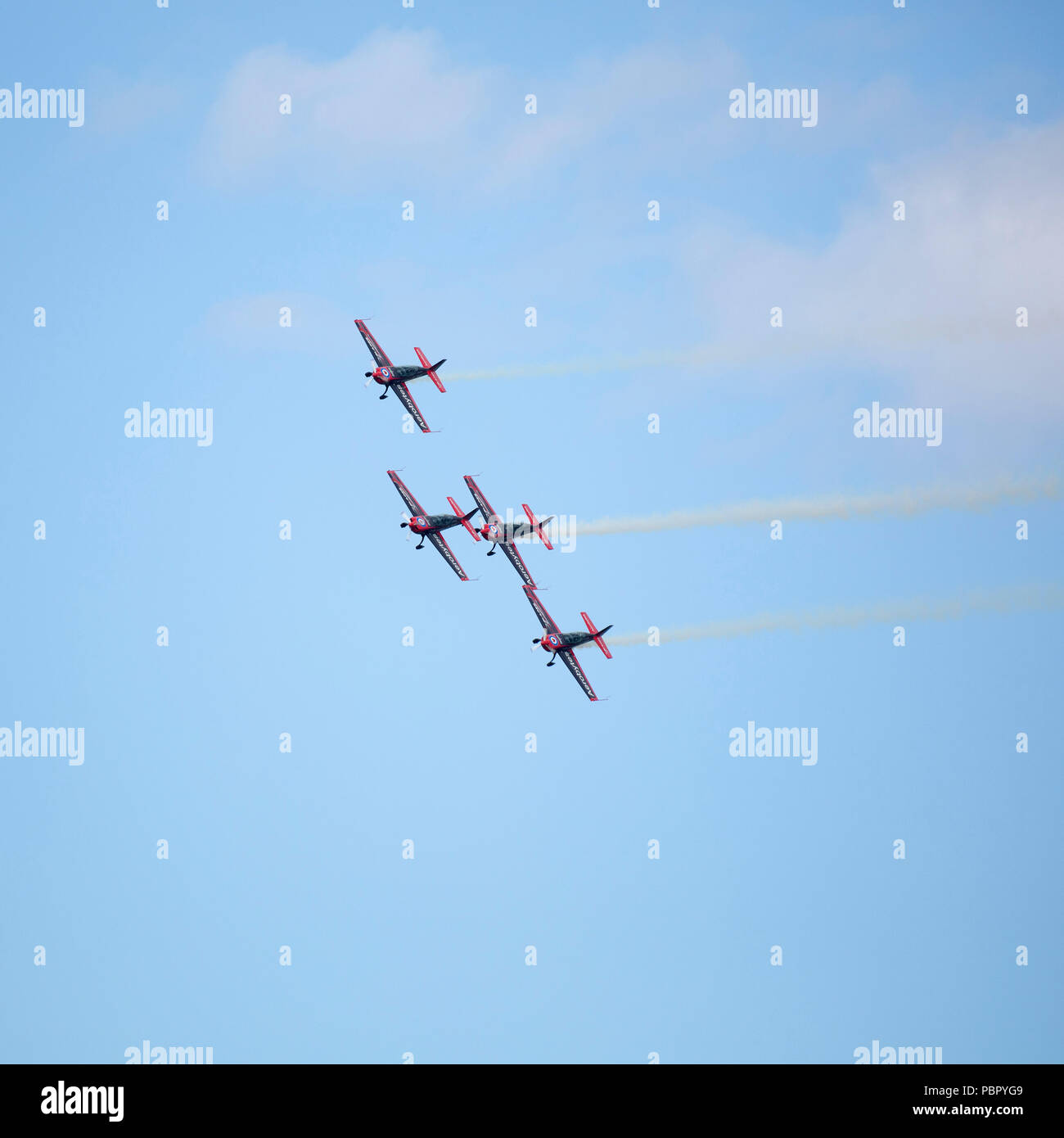 Sunderland, UK, 28 July 2018. The Blades aerobatic team perform at the 2018 Sunderland International Airshow in Sunderland, England. The Blades are the  only full-time, civilian aerobatics team based in the United Kingdom. Credit: Stuart Forster/Alamy Live News Stock Photo
