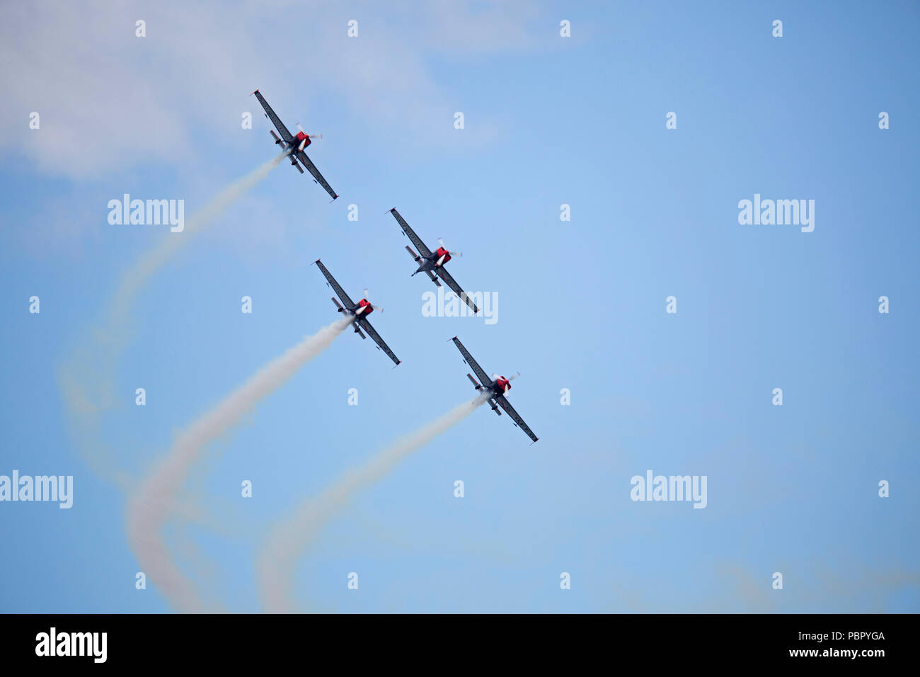 Sunderland, UK, 28 July 2018. The Blades aerobatic team perform at the 2018 Sunderland International Airshow in Sunderland, England. The Blades are the  only full-time, civilian aerobatics team based in the United Kingdom. Credit: Stuart Forster/Alamy Live News Stock Photo