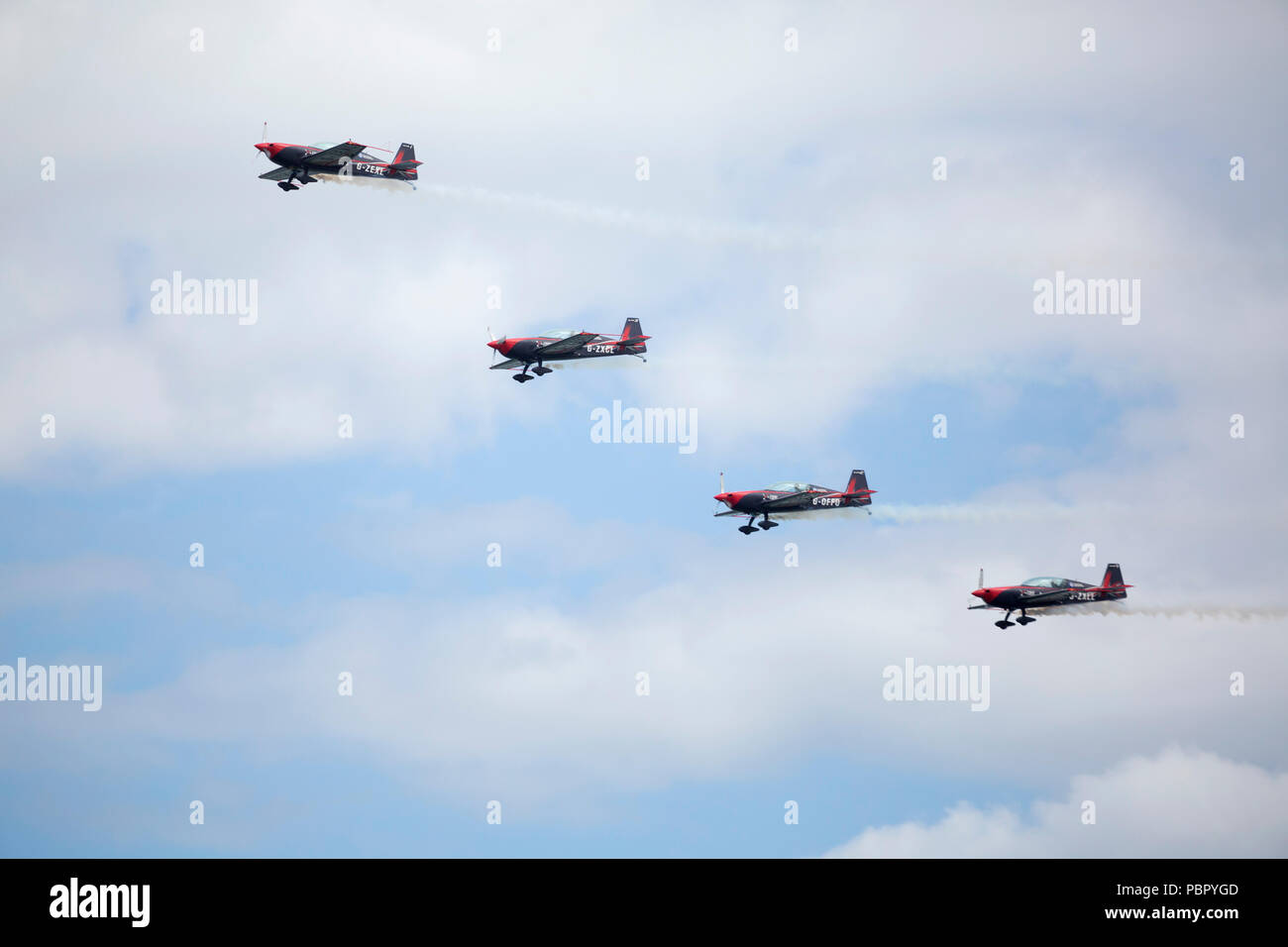 Sunderland, UK, 28 July 2018. The Blades aerobatic team perform at the 2018 Sunderland International Airshow in Sunderland, England. The Blades are the  only full-time, civilian aerobatics team based in the United Kingdom. Credit: Stuart Forster/Alamy Live News Stock Photo