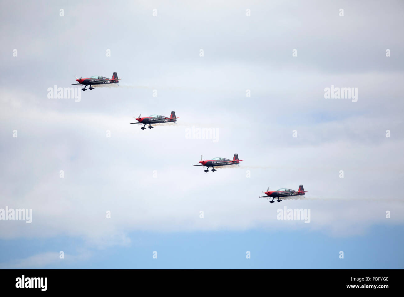 Sunderland, UK, 28 July 2018. The Blades aerobatic team perform at the 2018 Sunderland International Airshow in Sunderland, England. The Blades are the  only full-time, civilian aerobatics team based in the United Kingdom. Credit: Stuart Forster/Alamy Live News Stock Photo