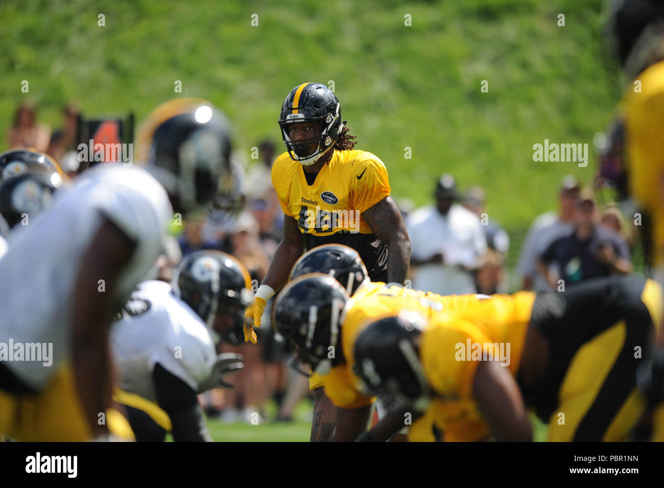 Latrobe, PA, USA. 28th July, 2018. Steelers Bud Dupree 48 during the Pittsburgh Steelers