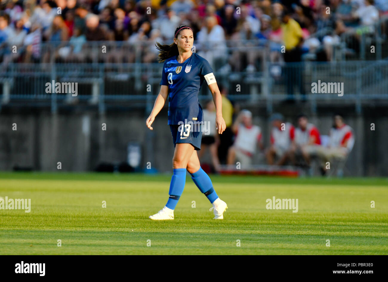 Sunday Aug 29, 2018: Alex Morgan (13) of the USWNT watches the action during a Tournament of Nations game against Australia at Pratt & Whitney Stadium in East Hartford, Connecticut. Gregory Vasil/CSM Stock Photo
