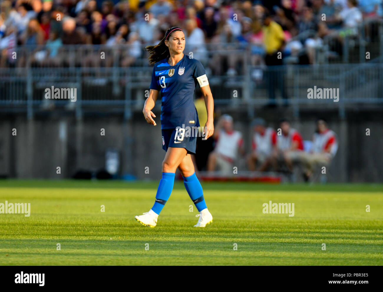 Sunday Aug 29, 2018: Alex Morgan (13) of the USWNT watches the action during a Tournament of Nations game against Australia at Pratt & Whitney Stadium in East Hartford, Connecticut. Gregory Vasil/CSM Stock Photo