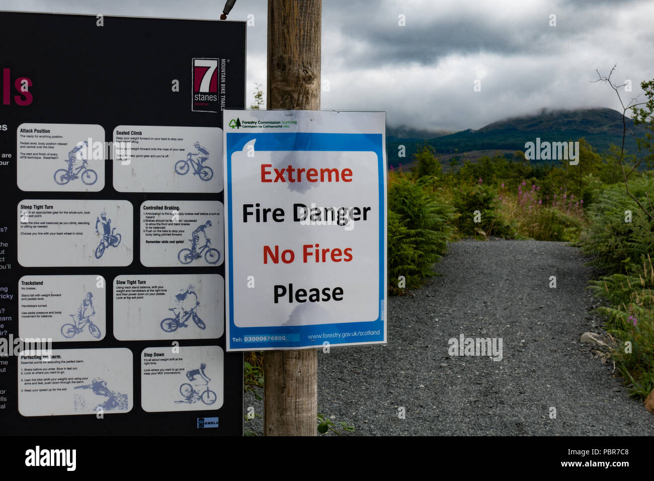 Fire danger sign Galloway Forest. Scotland Stock Photo