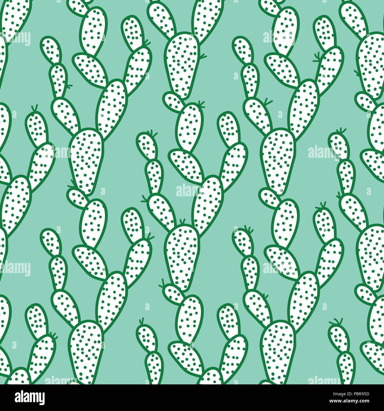 Cute hand-drawn seamless pattern with cactus. Vector illustration. Stock Vector