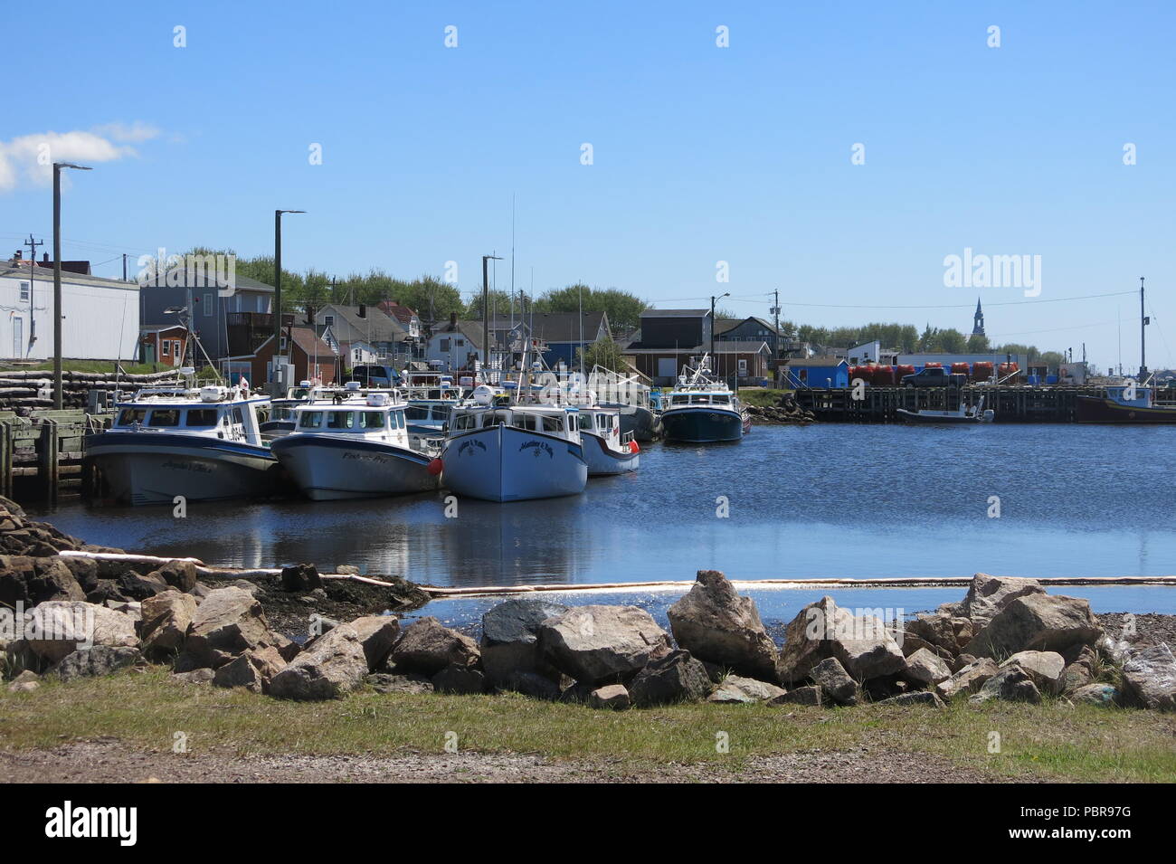 View of the fishing boats in the harbour at Cheticamp, a pretty fishing