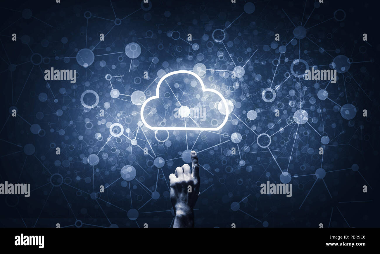 Technology idea concept with glowing cloud icon and touching it Stock ...