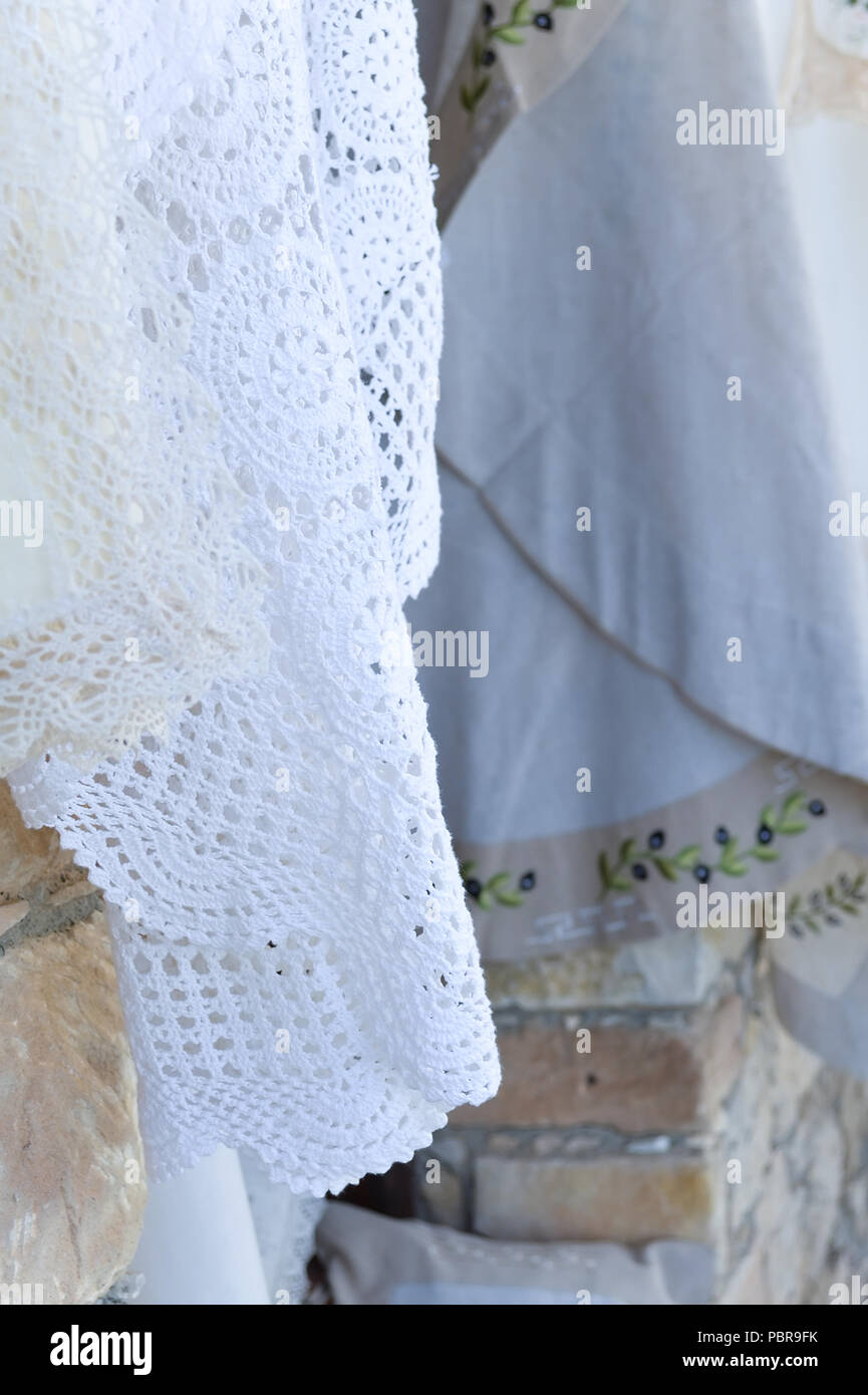 Fragment of Lefkara lace close-up. Handmade from Cyprus. Stock Photo