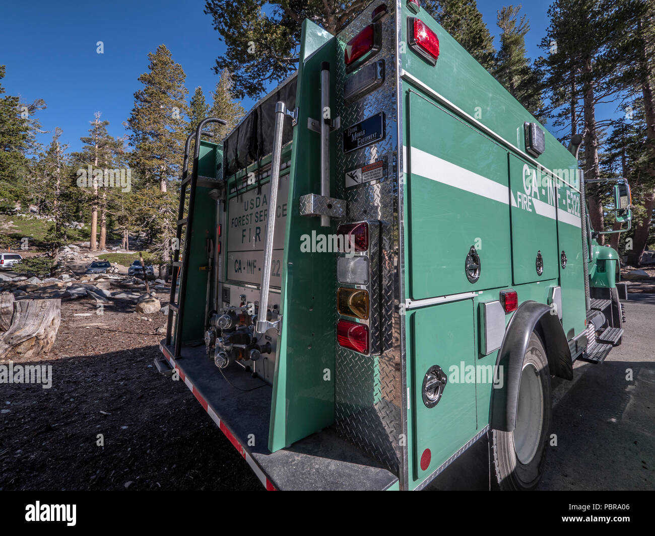 USDA Forest Service fire truck, Lake George, Mammoth Lakes, California. Stock Photo
