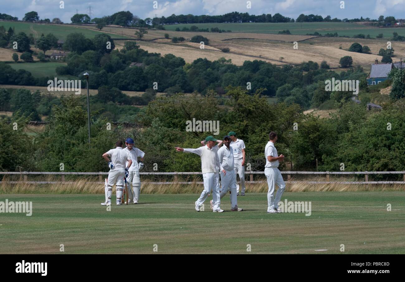 The scenic view in a cricket match between Birch Vale and Thornsett second team and Stalybridge St Paul's second team. Stock Photo