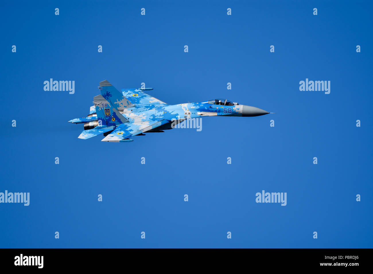 Ukrainian Airforce Sukhoi SU-27 Flanker RIAT Fairford 2018 Stock Photo