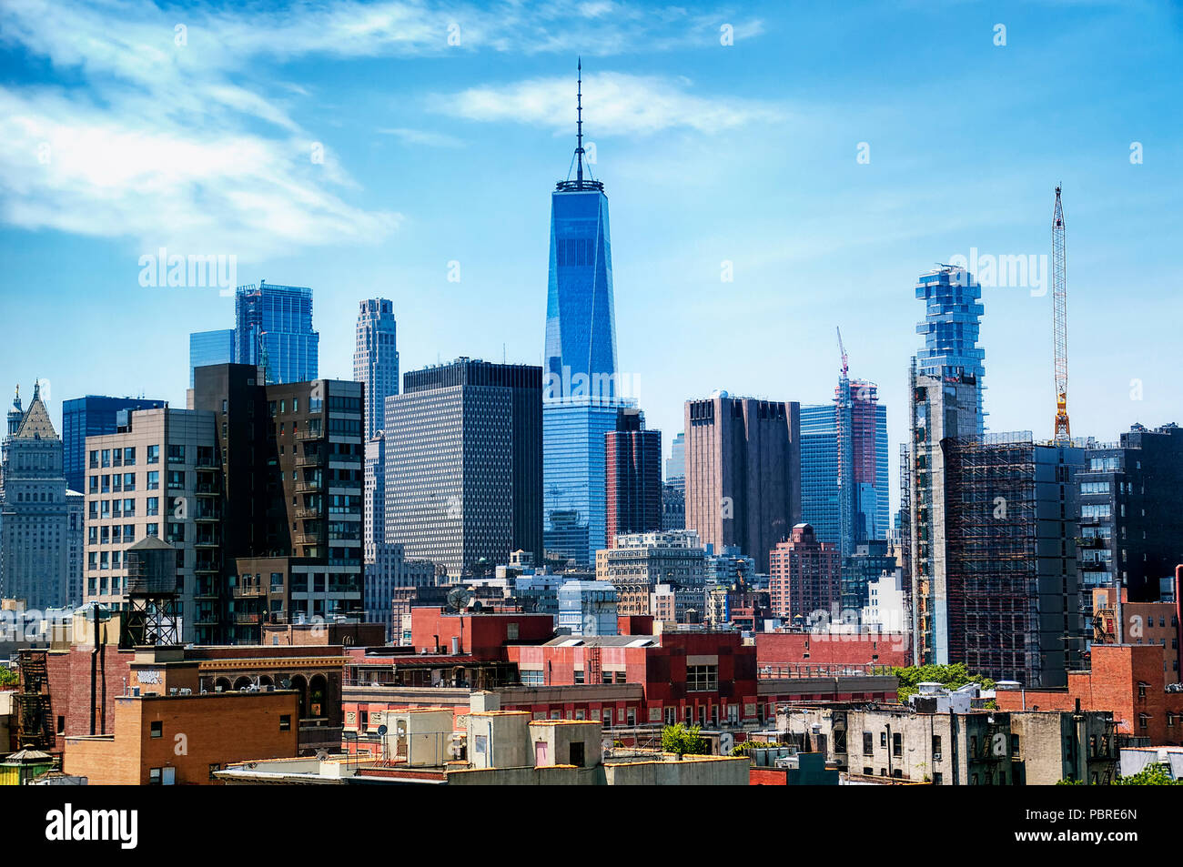 The buildings of the new york city skyline on a sunny day in the ...